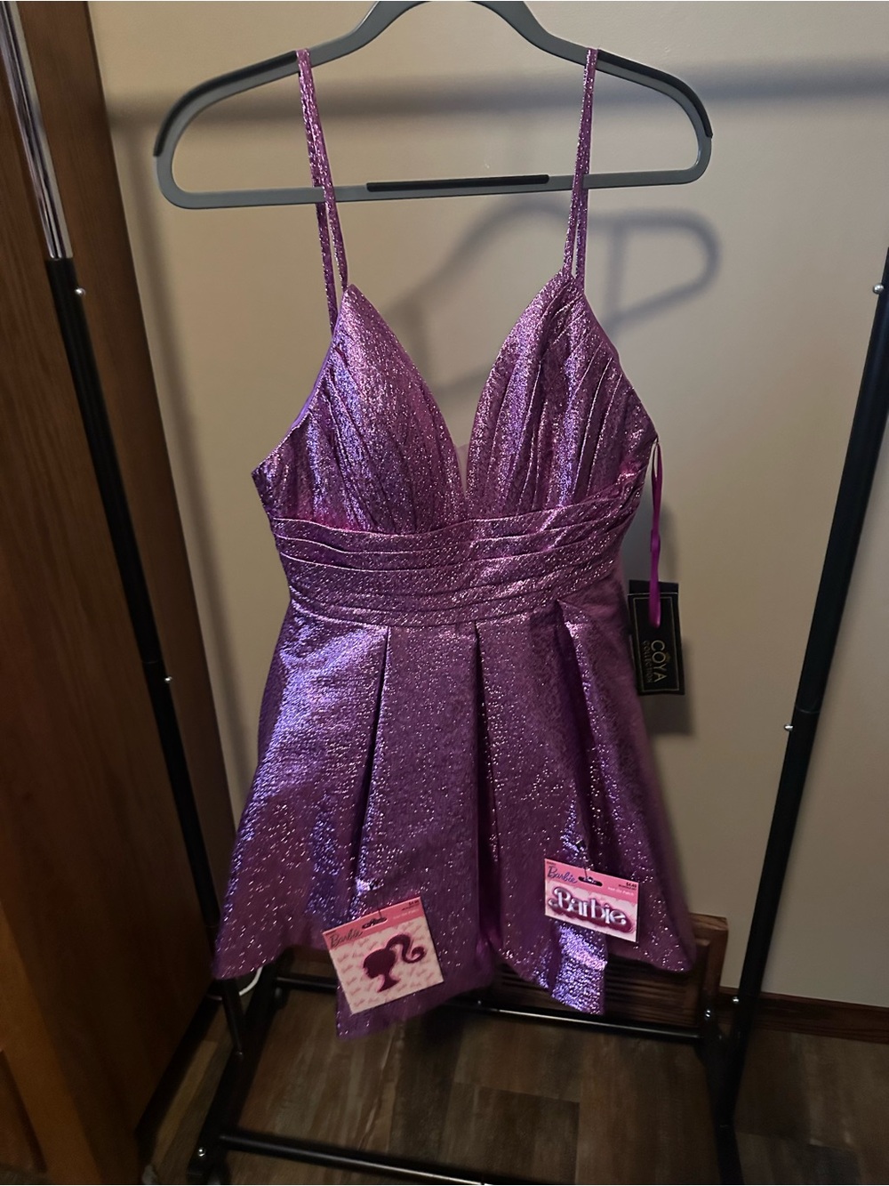 Purple Glitter Satin Babydoll Dress